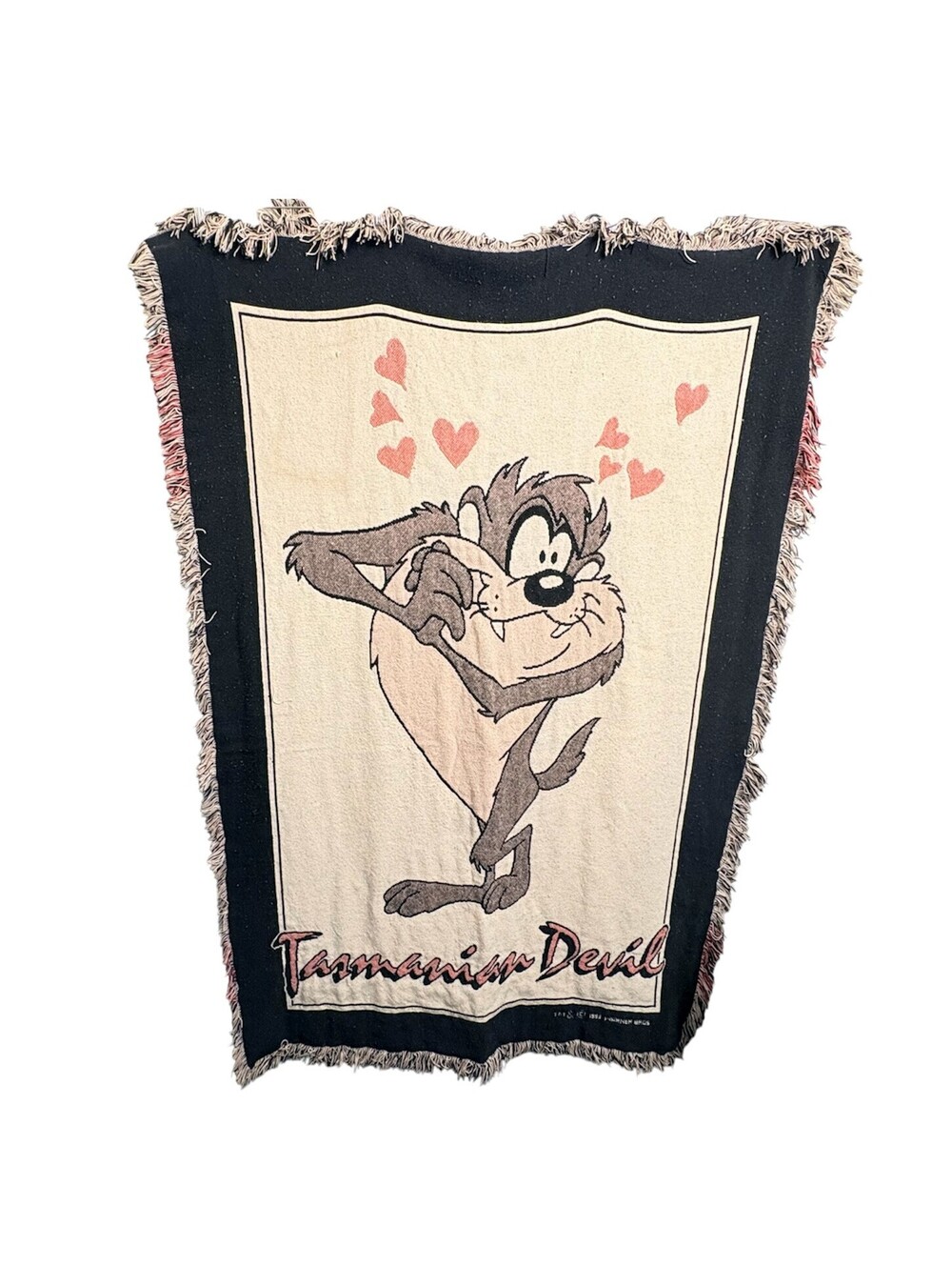Vintage 1993 Looney Tunes Taz Tasmanian Devil Heart Throw Blanket Warner Bros